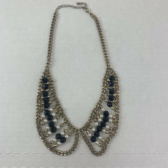 Gold Tone Immaculate Faceted Beaded Bib Necklace - Picture 4 of 5